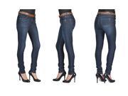 C est Toi Womens Leather Design Belted Skinny Jeans Dark Wash 3
