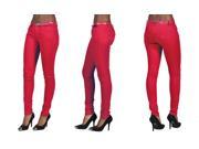 C est Toi 4 Pocket Belted Solid Color Skinny Jeans Red 9