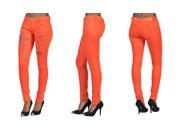 Womens Fashion Rhinestoned Ripped Skinny Jeans Orange 0