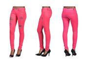 Womens Fashion Rhinestoned Ripped Skinny Jeans Fuchsia 11