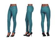 C est Toi 4 Pocket Braided Belted Solid Color Skinny Jeans Sea Green 0