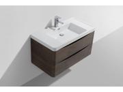 SMILE 36 ROSEWOOD WALL MOUNTED MODERN BATHROOM VANITY W 2 DRAWERS AND REEINFORCED ACRYLIC SINK