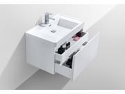 HAPPY 32 HIGH GLOSS WHITE WALL MOUNTED MODERN BATHROOM VANITY W 2 DRAWERS AND REEINFORCED ACRYLIC SINK