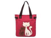SODIAL Women s messenger handbag canvas bag with cute cat small shopping shoulder bag Red