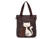 SODIAL Women s messenger handbag canvas bag with cute cat small shopping shoulder bag Dark Coffee