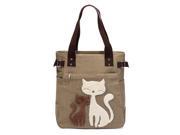 THZY Women s messenger handbag canvas bag with cute cat small shopping shoulder bag Khaki