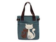 THZY Women s messenger handbag canvas bag with cute cat small shopping shoulder bag Green