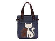 THZY Women s messenger handbag canvas bag with cute cat small shopping shoulder bag Blue