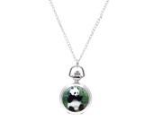 THZY Lady Locket Quartz Pocket Watch Necklace Chain Silver Dial Panda