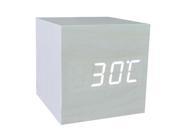 THZY Wood Cube LED Alarm Control Digital Desk Clock Wooden Style Room Temperature White wood white led