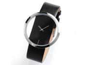 SODIAL Quartz Wrist Watch Elegant Sports Transparent Dial Leather Strap Black Unisex WAA024
