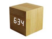 THZY Wood Cube LED Alarm Control Digital Desk Clock Wooden Style Room Temperature Bamboo wood white led