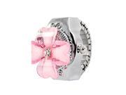 THZY Pink Plastic Crystal Flower Hunter Case Round Dial Finger Ring Watch For Lady