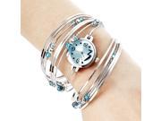 THZY Women s Silver Steel with Beads Quartz Analog Bracelet Watch Blue
