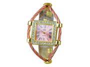 THZY CUSSI Fashion Stylish Lady Women Girl Roman Numerals Dial Square Bracelet Wrist Watch Gold Pink