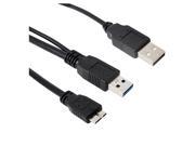 THZY 0.5m High Speed Dual USB 3.0 A Male to Micro B Y Cable Move Hard Disk Cable Black