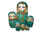 SODIAL 7pcs Wooden Russian Nesting Dolls Braid Girl Dolls Traditional Matryoshka Wishing Dolls Gift Green