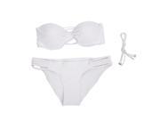 THZY Solid Color Alluring Strapless Hollow Out Two Pieces Swimming Suits For Women white M