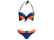 THZY Sexy Halter Spliced Color Block Bikini Set For Women Bandage Design Patchwork Push Up In Summer Beach Wear Blue orange L