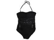 THZY Fashion Stylish Sexy Halter See Through Solid Color Swimwear Women Hollow Out Swimsuit black XL