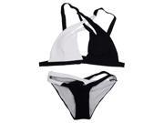 THZY Color Block Enticing V Neck Hollow Out Two Pieces Swimwear For Women L