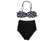 THZY Fashion Sexy Womens Halterneck White Dots High Waist Bikini Set Gathered Chest Swimsuit black S