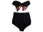 THZY Sexy High Waisted Halterneck Color Floral Print Bowknot Embellished Stretchy Swimwear For Women M