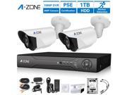 A ZONE 4 Channel 1080P DVR AHD Surveillance Camera System W 2x HD 1.3MP waterproof Night vision Indoor Outdoor CCTV Home Security Cameras Including 1TB HDD