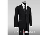 Boys Tuxedo Suit with Satin Notch Labels and a Black Neck Tie 12