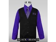 Boys Dress Wear Black Pinstripe Vest Suits Purple Shirt Tie. Size 12