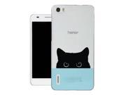 Huawei Honor 6 Gel Silicone Case All Edges Protection Cover c0347 Cute Black Cat Peeking Head