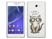 Sony Xperia M2 Gel Silicone Case All Edges Protection Cover C0675 Cuties In Glasses Kitten And Cats Cartoon Art Nerds