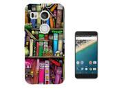 LG Nexus 5X 2nd Gen 2015 Gel Silicone Case All Edges Protection Cover 1286 Trendy Kawaii Book Shelves Books Library Colourful Cartoon Sketch