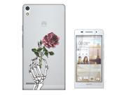 Huawei P6 Gel Silicone Case All Edges Protection Cover C0884 Scary Skeleton Skull Hand Death Rose Tattoo