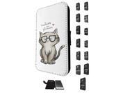 Samsung Galaxy S5 S5 Neo Flip Case Credit Card Holder Cover Book Style 1692 Cuties In Glasses Kitten And Cats Cartoon Art Nerds