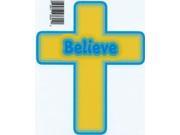 4.75 x 5.75 Gold Blue Believe Cross Bumper Sticker Decal Car Stickers Decals