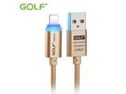 GOLF Smart LED Light Metal Braided USB Data Sync Charge Cable 2.1A For iPhone 7 6 6S Plus 5 5S iPad mini Air Pro iOS10 Gold 3FT