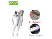 GOLF Crystal LED Light Micro USB Cable Data Line Charging Nylon 2.1A Charge for Smartphone Samsung HTC LG V10 And More Android Devive Silver 3FT