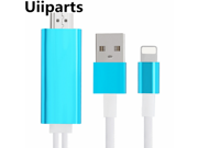 Lightning to HDMI Adapter Cable.Uiiparts Lightning MHL To HDMI Cable 6FT 1080P HDTV Adapter For iPhone 5 5S 6 6s 7 plus Not Compatible iPad mini air pro Blue