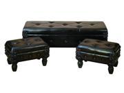 WOOD LEATHER BENCH SET OF 3 VARNISHED TO MAKE IT LONG LASTING