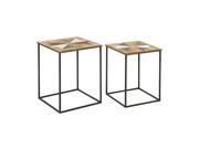 Functional Wood Metal Accent Table Set of Two