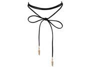 Ladys Long Black Velvet PU Leather Chain Necklace Stretch Tattoo Choker Elastic Tassel Necklaces For Women Silver Colar longo