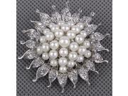 1pc Rhinestone Crystal Wedding Bridal Bouquet Silver Flower Pearl Brooch Pin