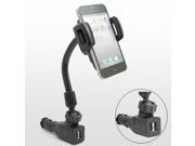 Universal Rotatable Dual USB Car Charger Cradle Phone Mount Stand Black