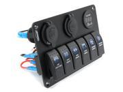 6 Gang Blue LED Car Boat Marine Rocker Switch Panel 2 USB Socket Circuit Breaker