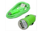 Green Portable Design Car Charger Type Micro USB Interface Phone Charger with USB Phone Data Cable for Samsung HTC