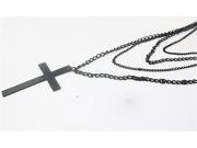 Women Girl Fashion Personality Multilayer Black Cross Pendant Long Chain Necklace Gift