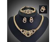 Crystal Alloy 18K Gold Plated Bridal Necklace Earring Bracelet Ring Jewelry Set