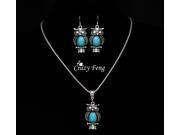 Jewelry Sets Tibetan Silver Retro Synthetic Turquoise Pendant Necklace Owl Drop Earrings Set