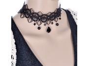 Lolita Gothic Black Flower Lace Striking Singular Choker Necklace Beads Chain Pendant Rose